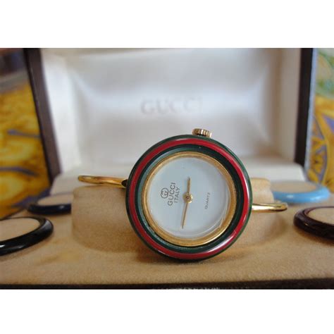 gucci vintage watch red and blue 80 s|vintage gucci watch with bezels.